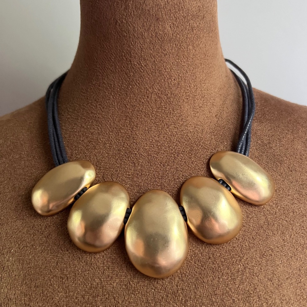 Chico's Gold Tone Chunky Pebble Statement Necklace 18-22" Adjustable Eclectic